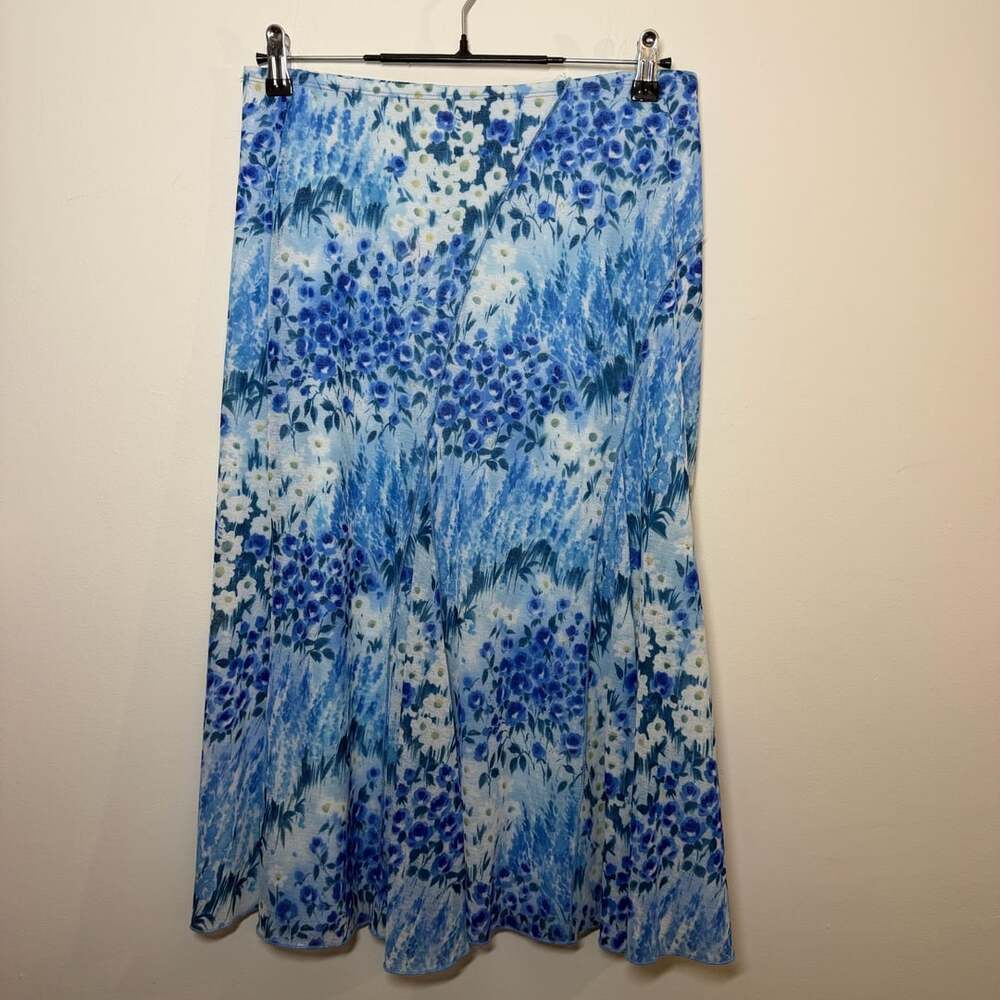 NWT Vintage Y2K Bisou Bisou Blue Floral Midi Skirt Size M Made in USA